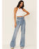 Flying Tomato Women's Light Wash Vintage High Rise Paperbag Tie Waist Jeans, Light Wash, hi-res
