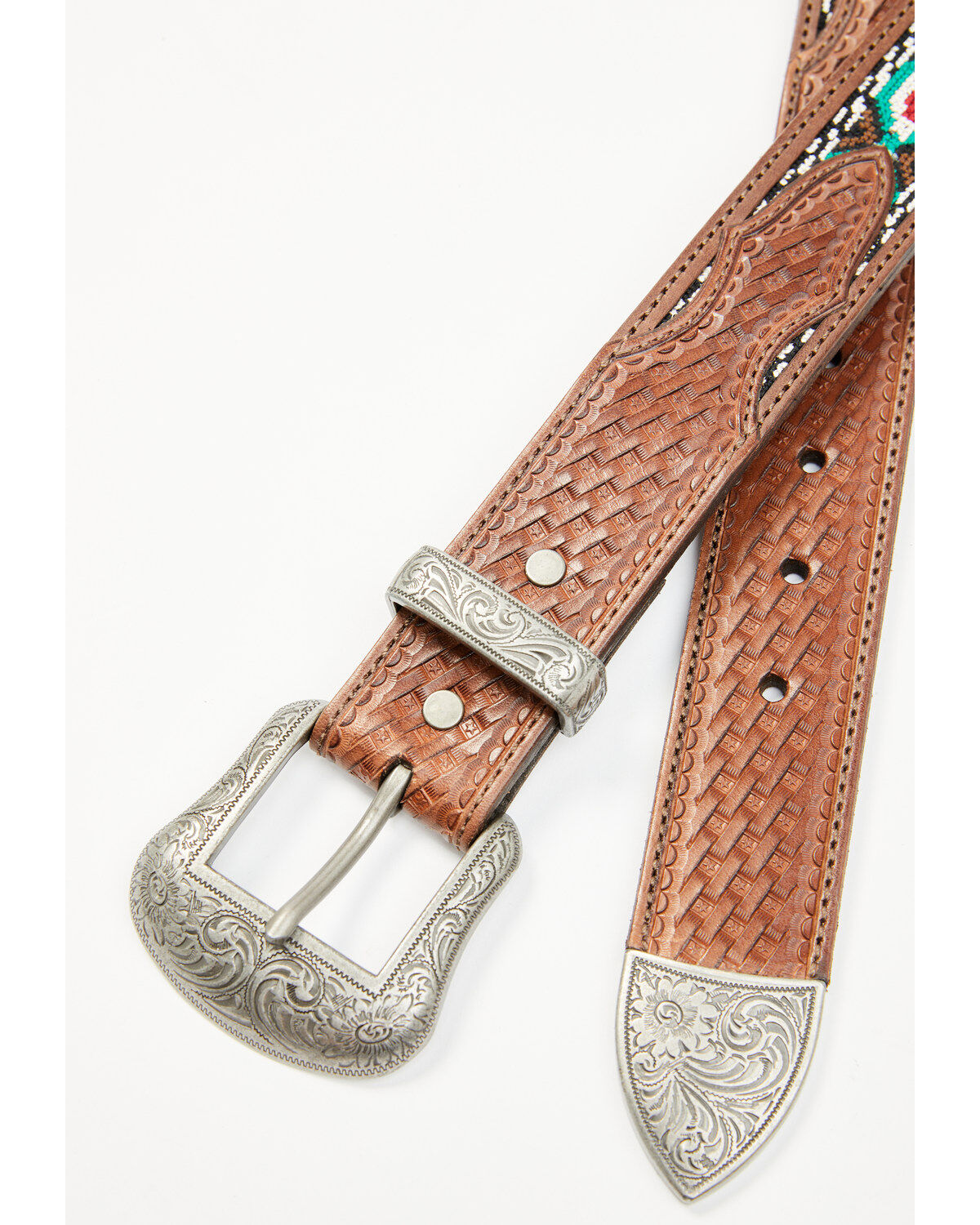 Image #2 - Cody James Men's Mexican Flag Strap Leather Belt, Brown, hi-res