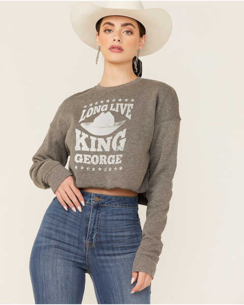 Ruby's Rubbish Women's Heather Gray Long Live King George Graphic Sweatshirt, Charcoal, hi-res