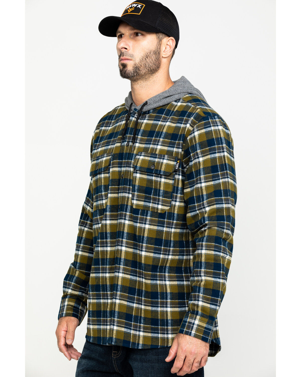 Image #3 - Hawx Men's Grey Hooded Flannel Shirt Work Jacket - Tall, , hi-res