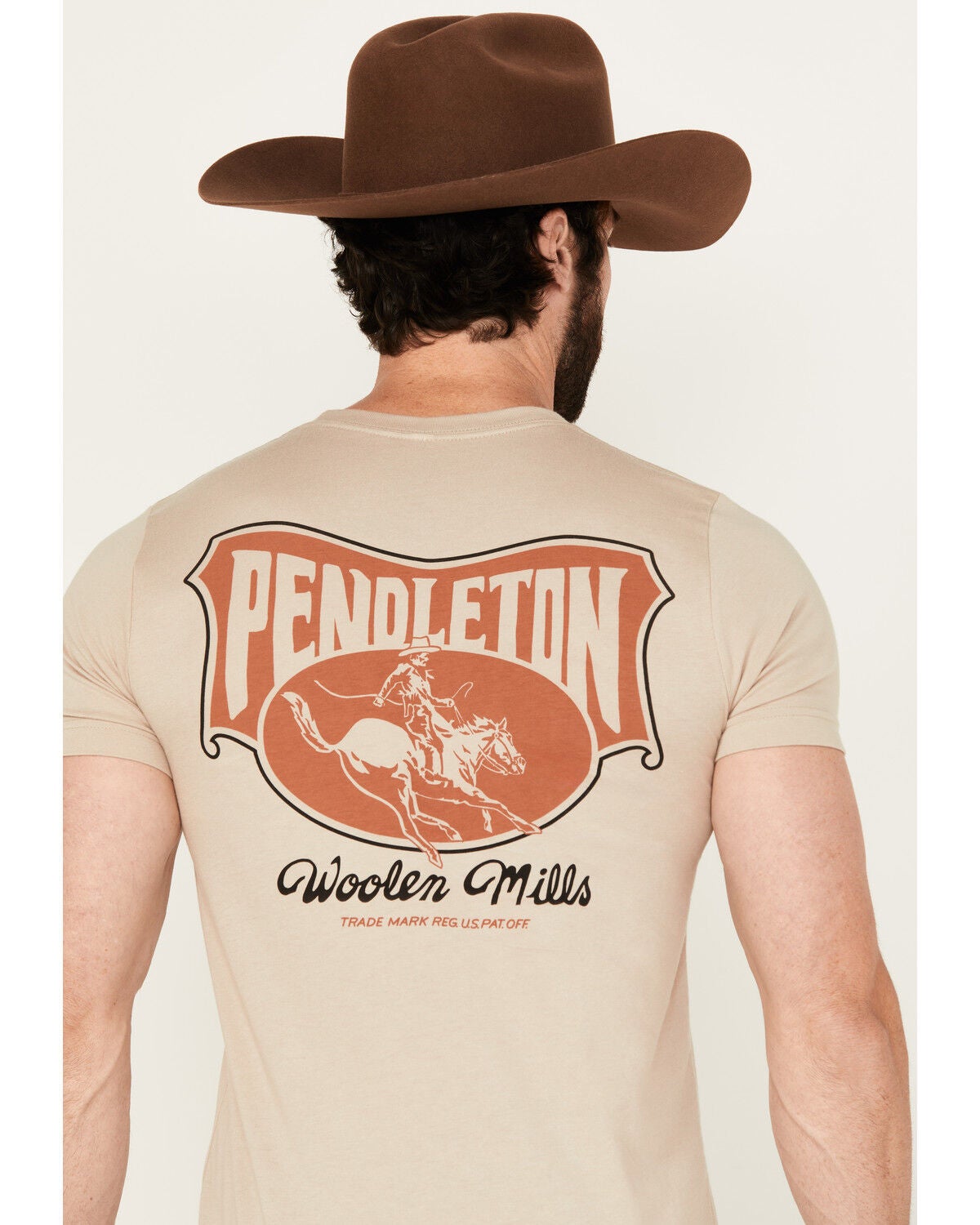 Pendleton Men's Boot Barn Exclusive Rodeo Rider Short Sleeve Graphic T-Shirt, Tan, hi-res
