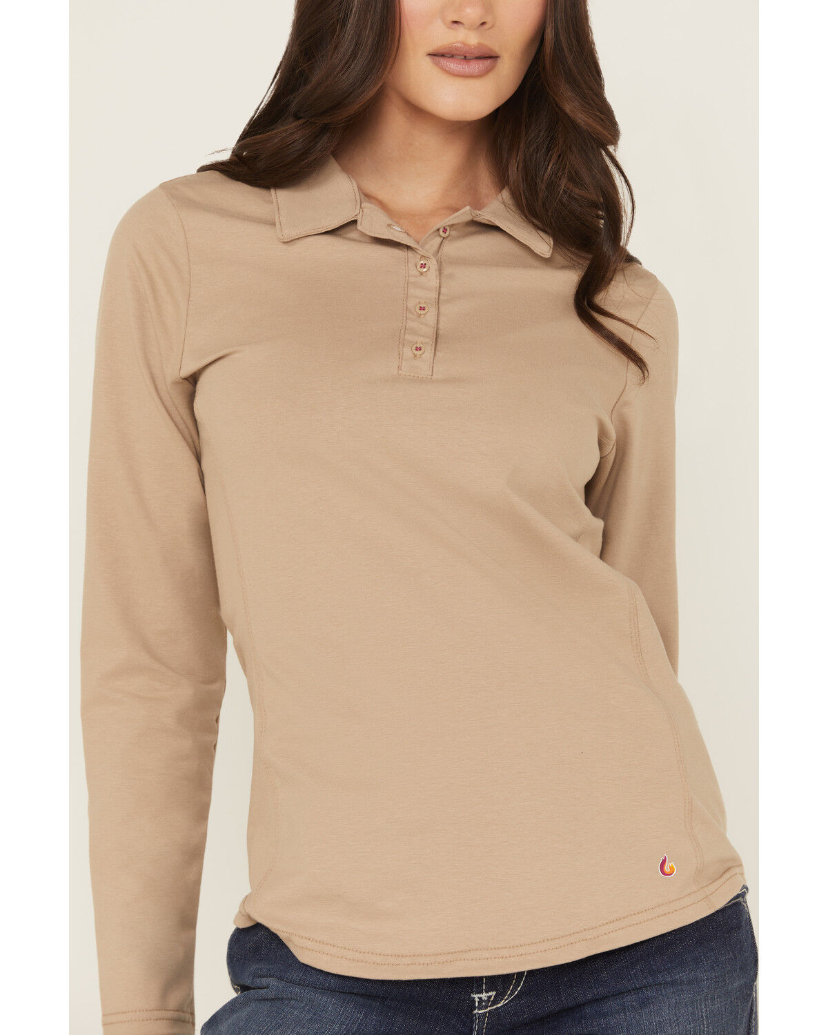 Image #3 - Lapco Women's FR Solid Knit Long Sleeve Polo Work Shirt, Beige, hi-res