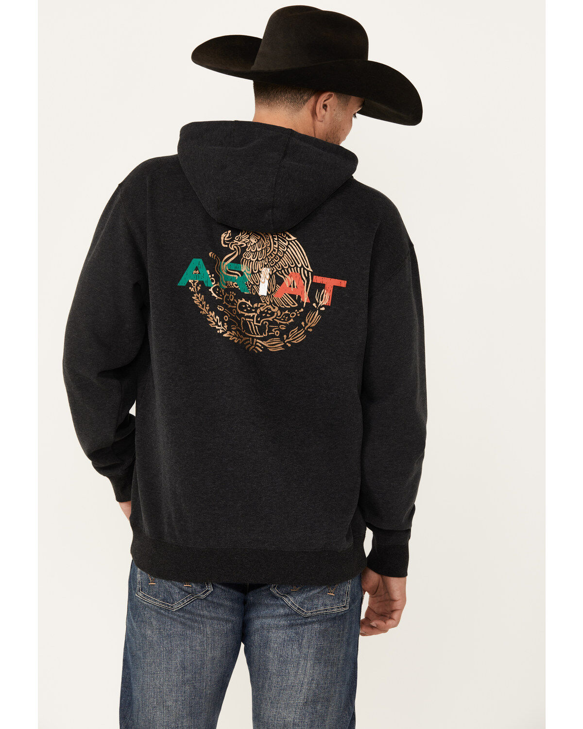 Image #1 - Ariat Men's Mexico Flag Lockup Hooded Sweatshirt, Black, hi-res