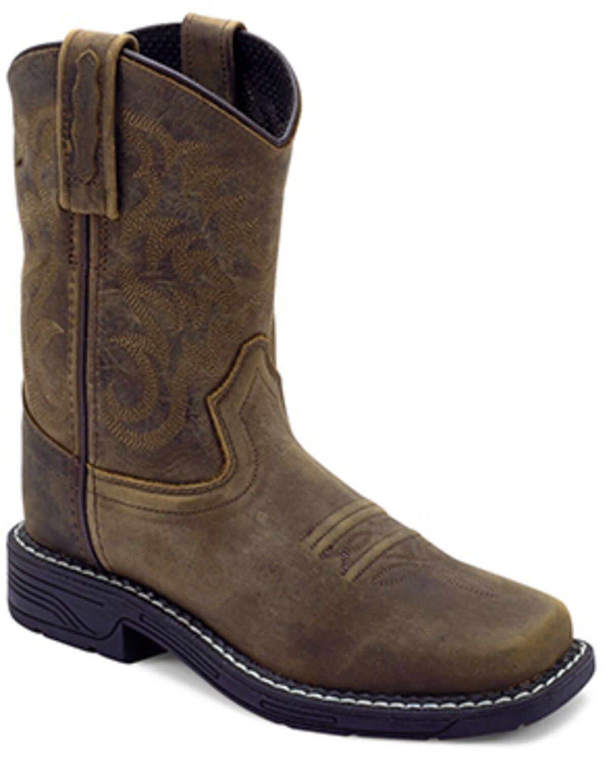 Old West Boys' Hand Corded Western Boots - Square Toe, Brown, hi-res