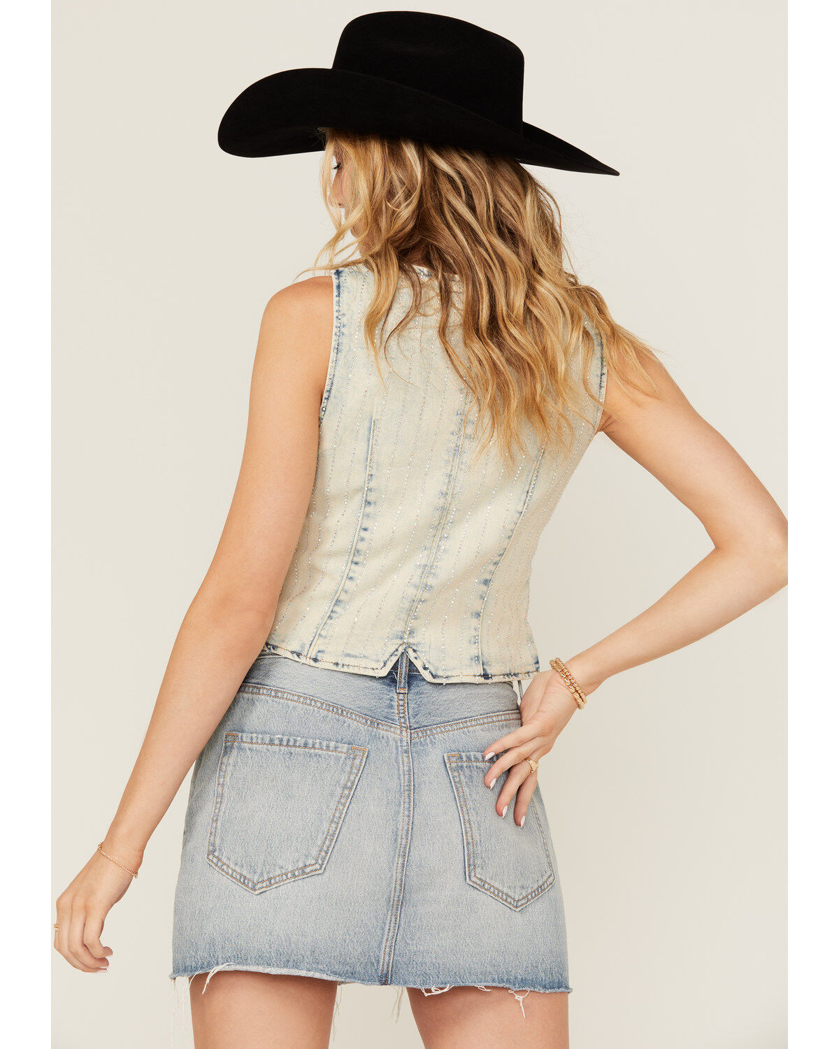 Image #4 - Veveret Women's Acid Wash Rhinestone Vest, , hi-res
