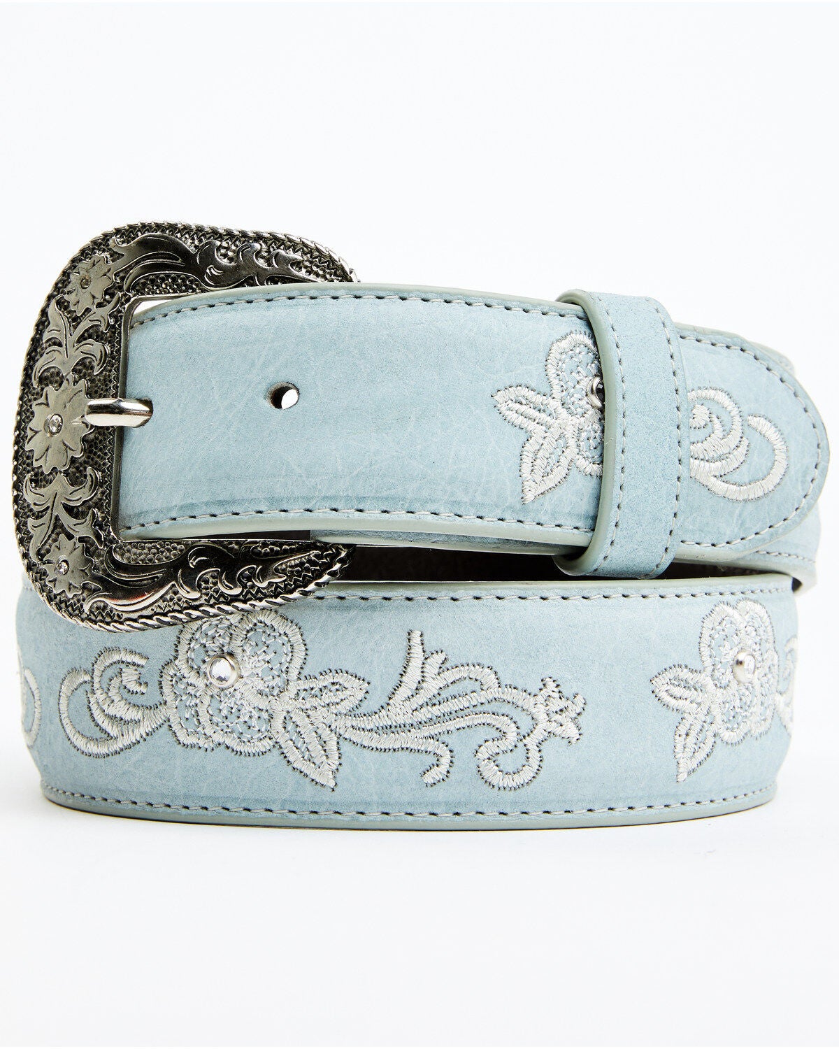 Shyanne Women's Embroidered Floral Belt, Light Blue, hi-res