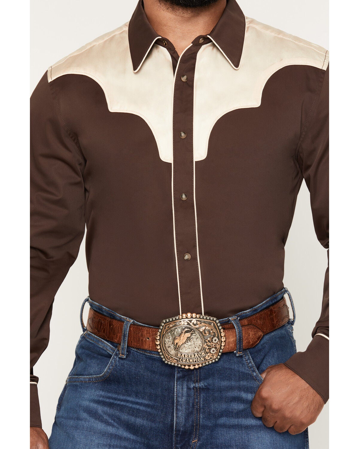 Image #3 - Cody James Black 1978&reg; Men's Winnet Solid Piped Long Sleeve Snap Western Shirt, Brown, hi-res