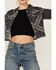 Shyanne Women's Bandana Print Relaxed Cropped Jacket, Black, hi-res