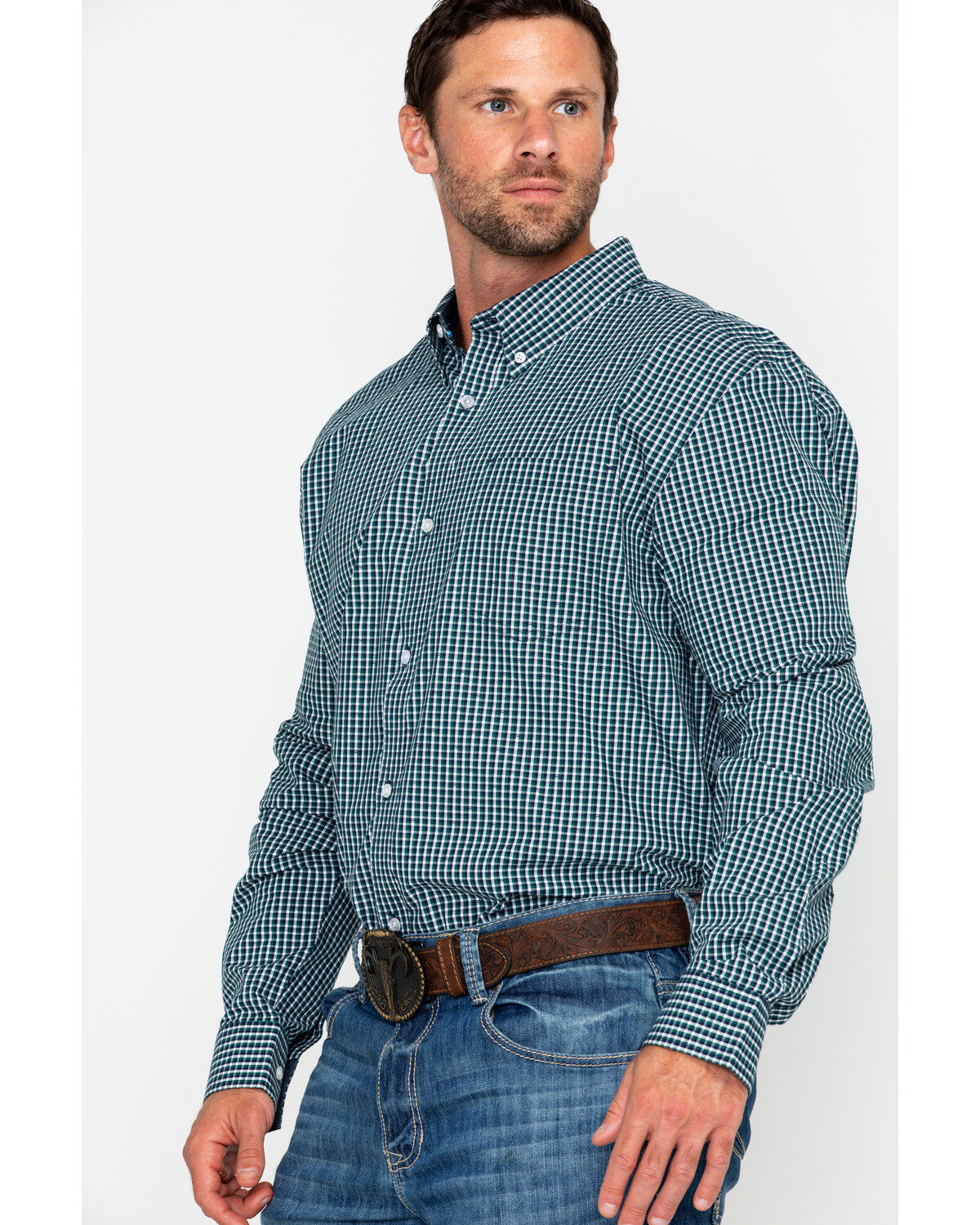 Image #3 - Cody James Core Men's Small Checkered Plaid Long Sleeve Western Shirt, , hi-res