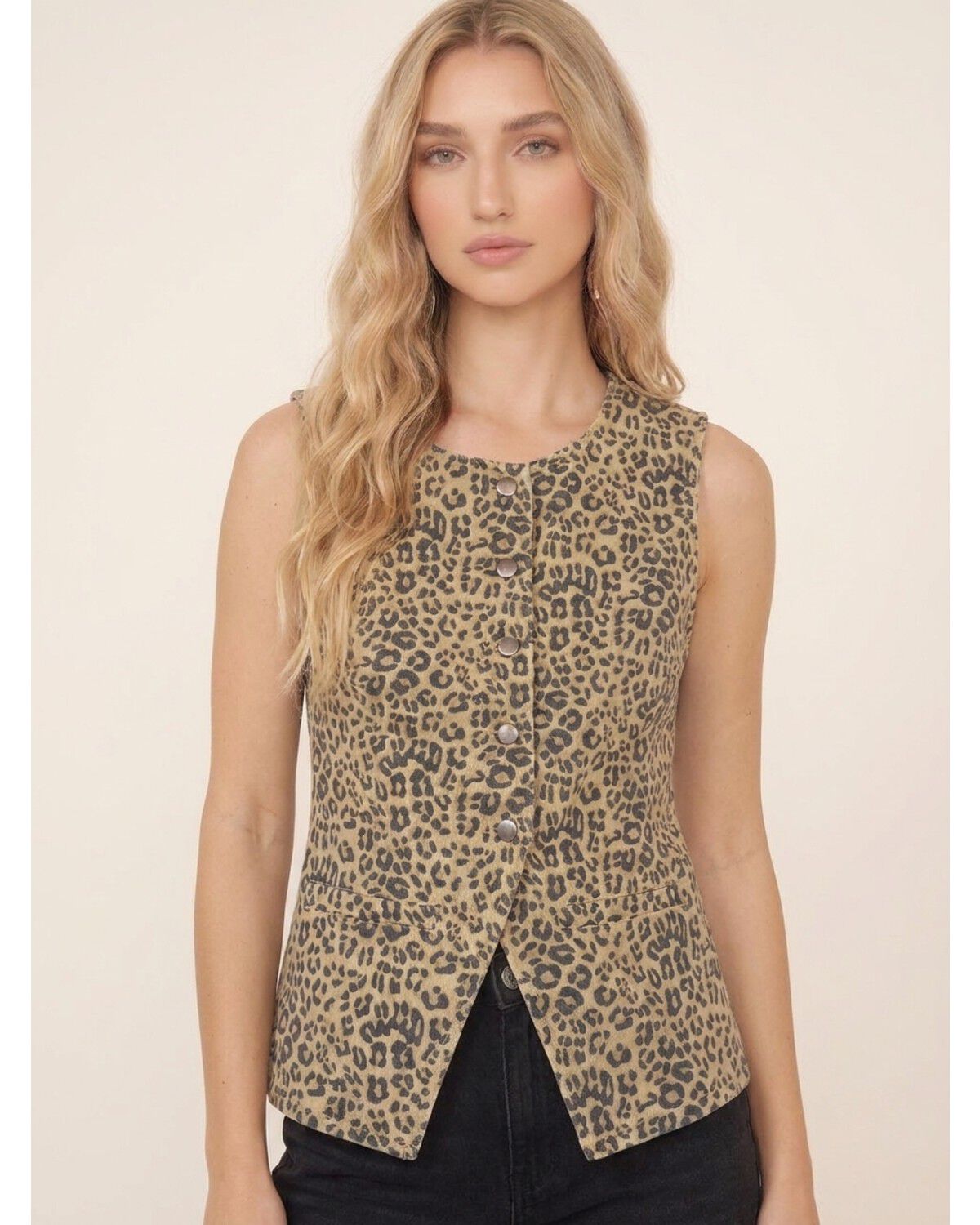 Bona Women's Leopard Print Denim Snap Top, Brown, hi-res
