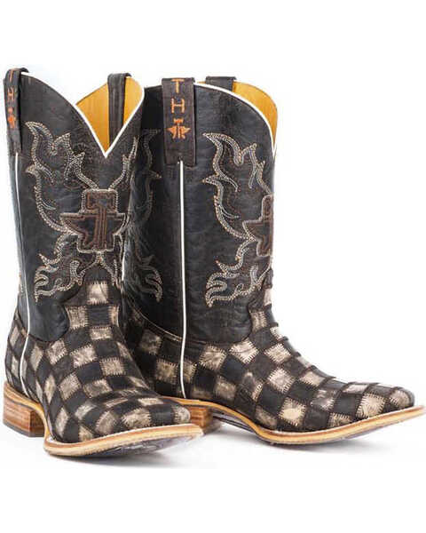 Tin Haul Men's Gun Metal Check Western Boots, Brown