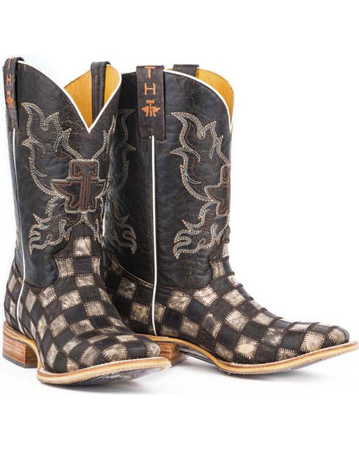 Image #3 - Tin Haul Men's Gun Metal Check Western Boots, Brown, hi-res