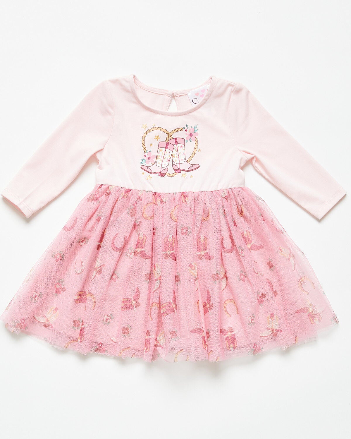 Sugar California Infant Girls' Cowboy Boot Long Sleeve Tutu Dress, Pink, hi-res