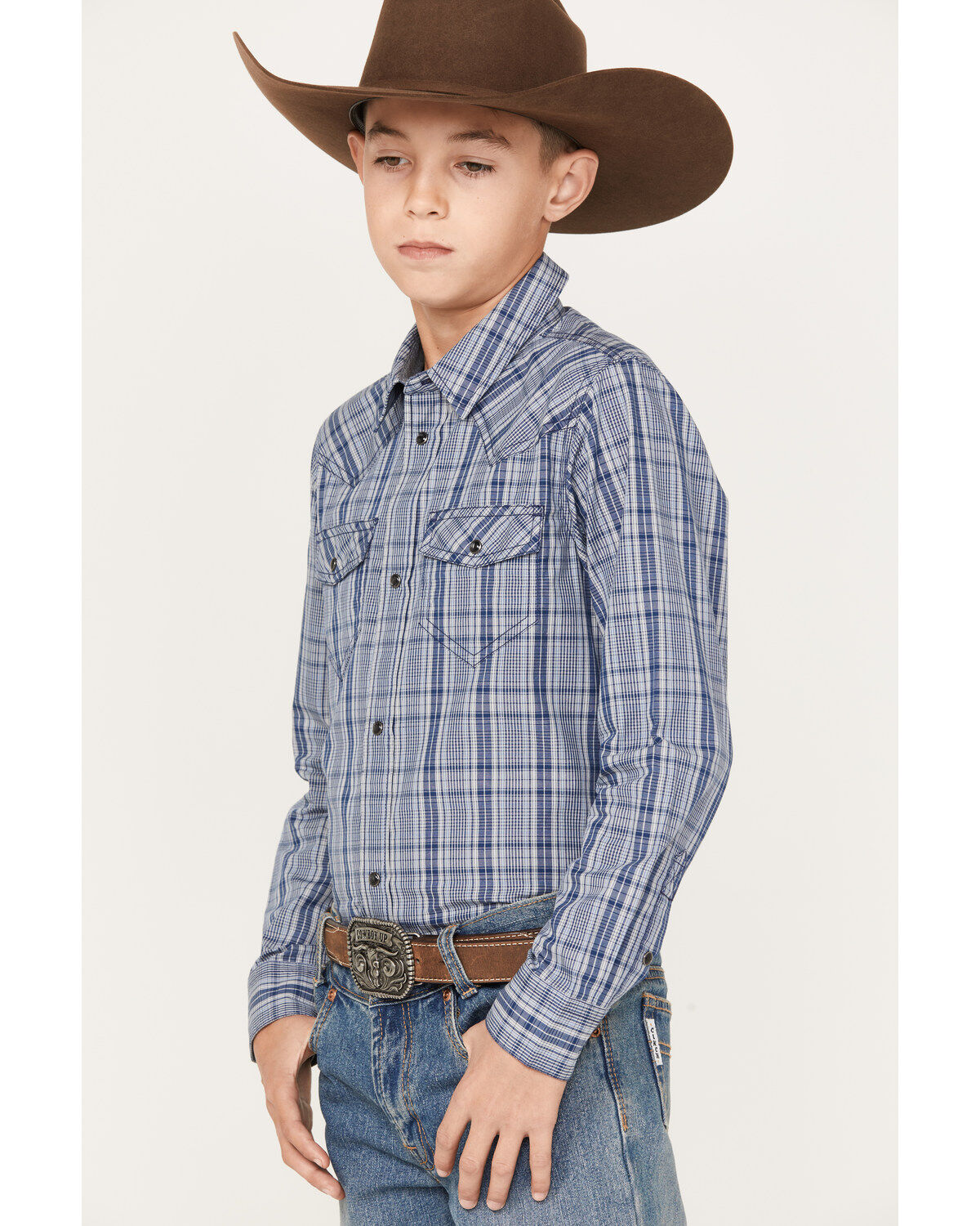 Cody James Boys' Creek Plaid Print Long Sleeve Snap Western Shirt