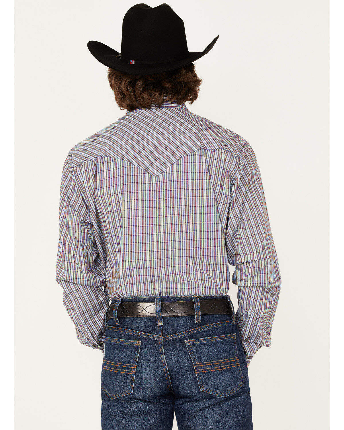 Image #4 - Cinch Men's Modern Fit Small Plaid Snap Western Shirt, Blue, hi-res