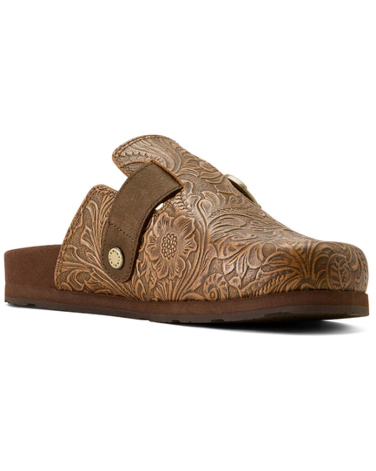Ariat Women's Floral Embossed Country Mules, Brown, hi-res