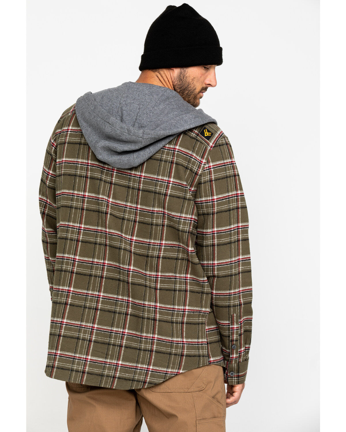 Image #2 - Hawx Men's Olive Mission Plaid Hooded Long Sleeve Work Shirt Jacket, , hi-res