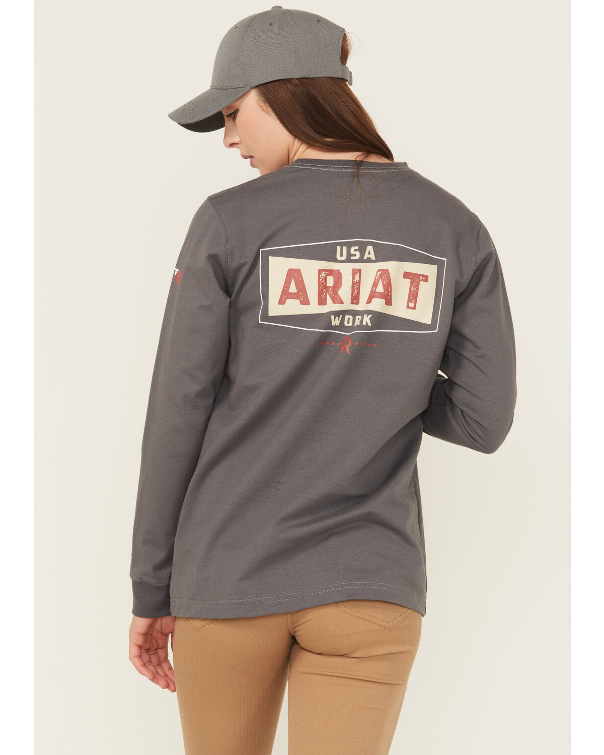 Image #4 - Ariat Women's FR Pima Stretch US Logo Baselayer Long Sleeve Work T-Shirt, Charcoal, hi-res
