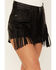 Rock & Roll Denim Women's Faux Leather Fringe Shorts, Black, hi-res