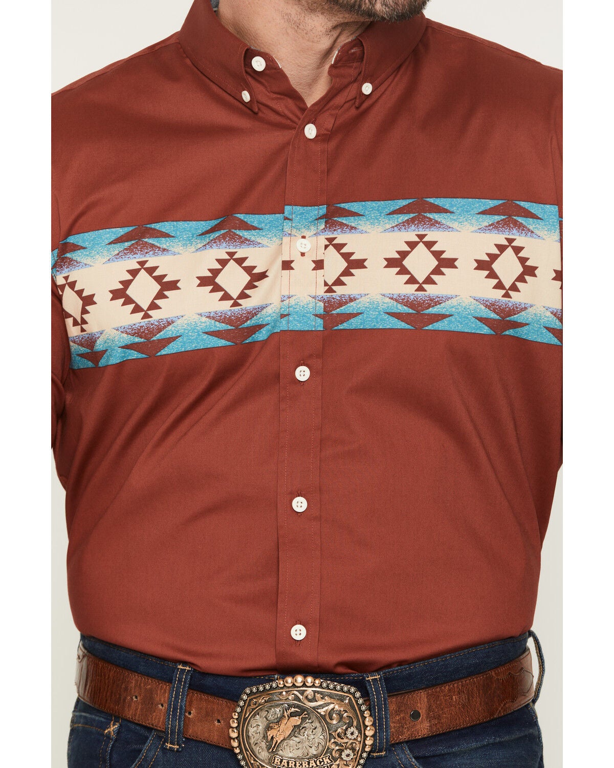 Image #3 - RANK 45&reg; Men's Red Rock Southwestern Border Print Long Sleeve Button-Down Stretch Western Shirt, Chilli, hi-res