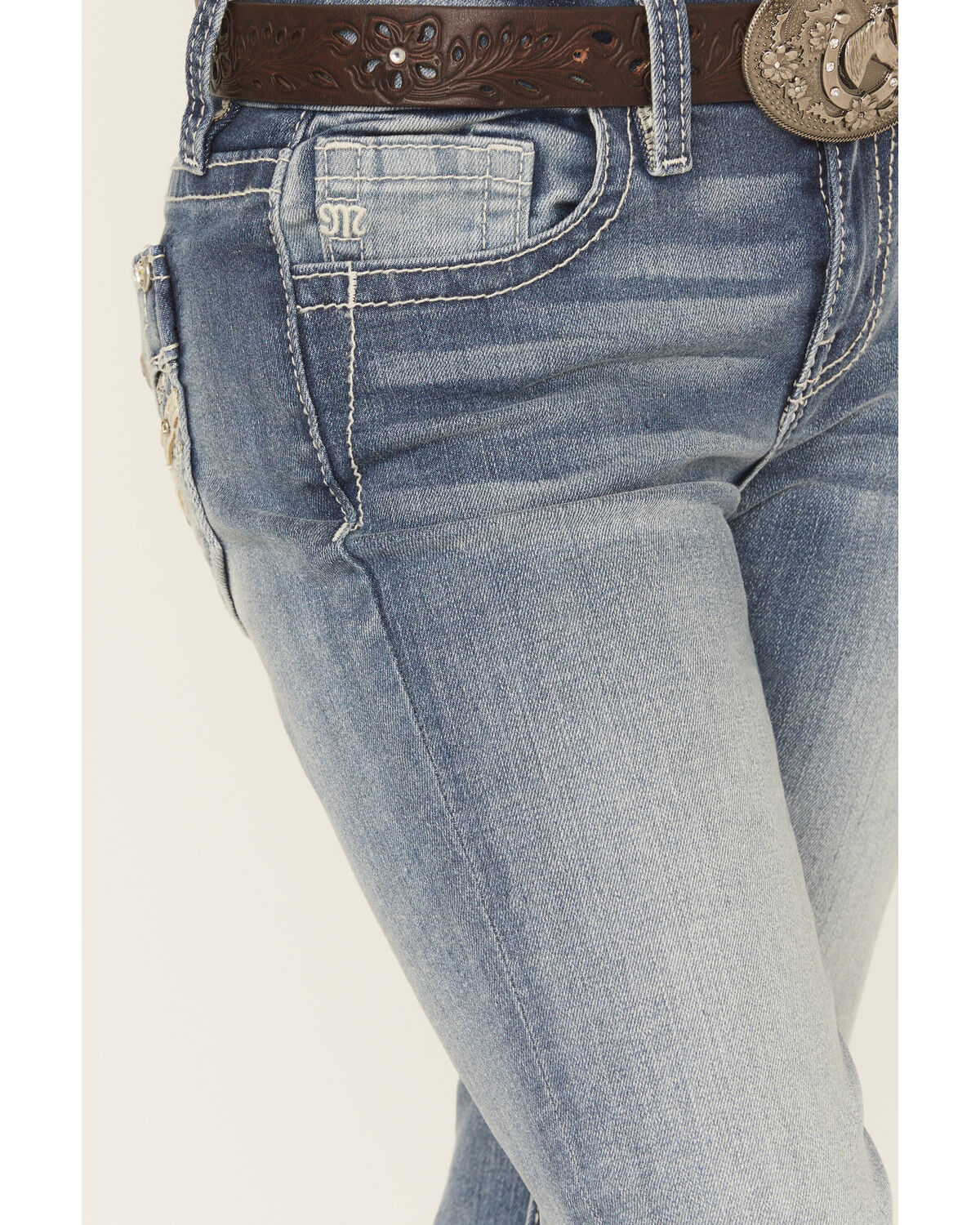Product Name:  Miss Me Girls' Criss Cross Dark Wash Bootcut Stretch Denim Jeans