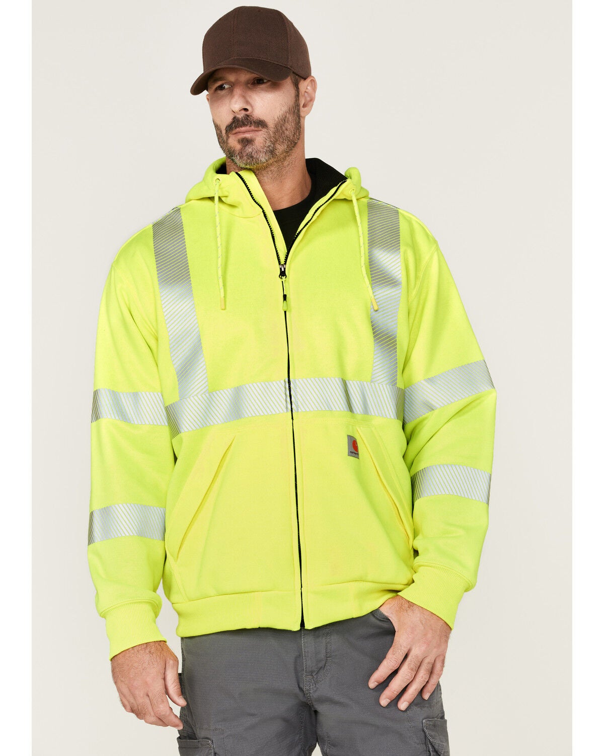 Carhartt Men's Hi-Vis Loose Fit Thermal Full-Zip Hooded Work Jacket, Bright Green, hi-res