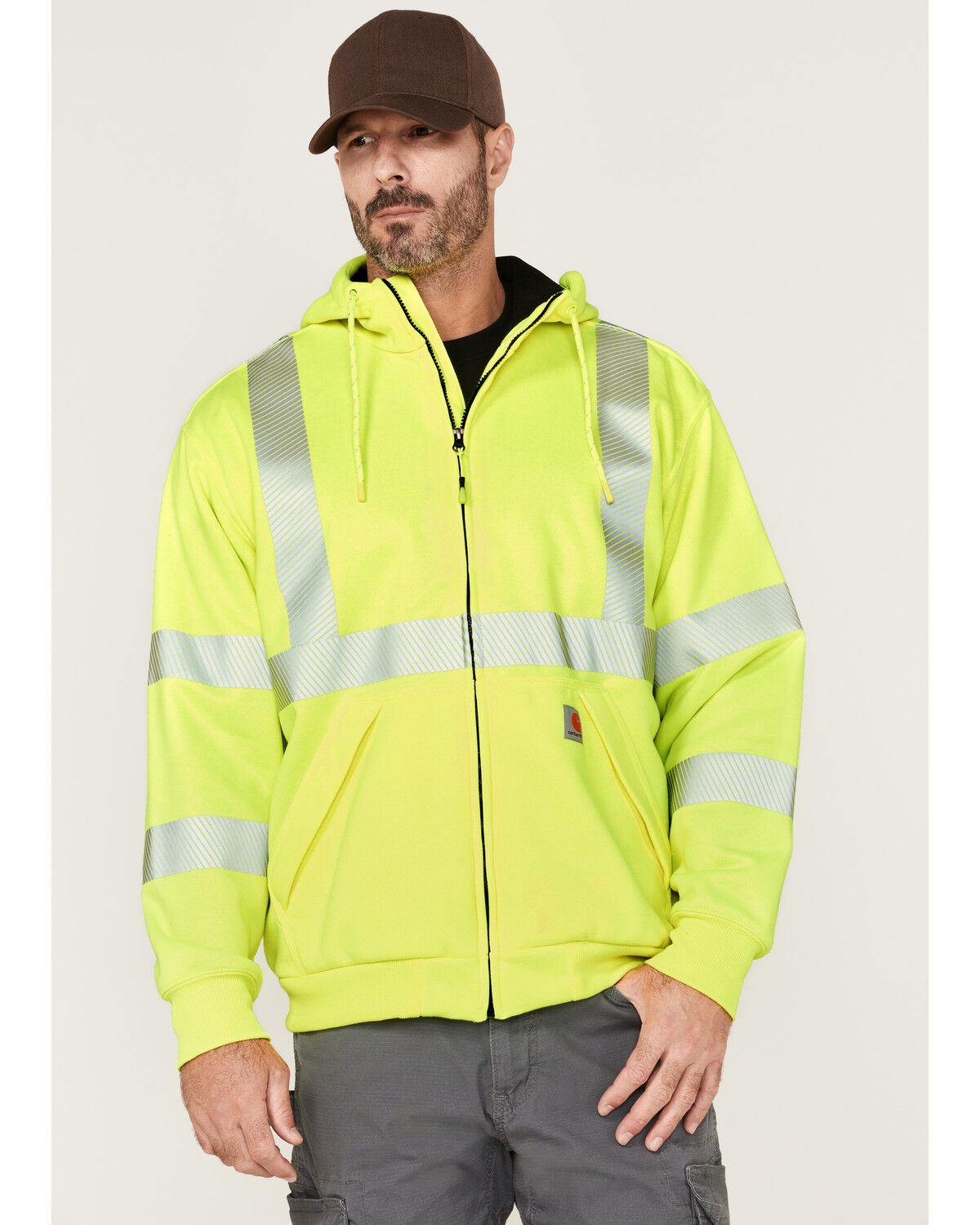 Image #1 - Carhartt Men's Hi-Vis Loose Fit Thermal Full-Zip Hooded Work Jacket, Bright Green, hi-res