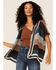 Panhandle Women's Stripe Knit Hoodie Kimono, Coffee, hi-res