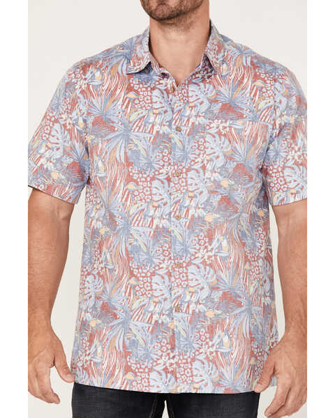 Scully Men's Birds Of Paradise Floral Print Short Sleeve Button Down Western Shirt , Red, hi-res