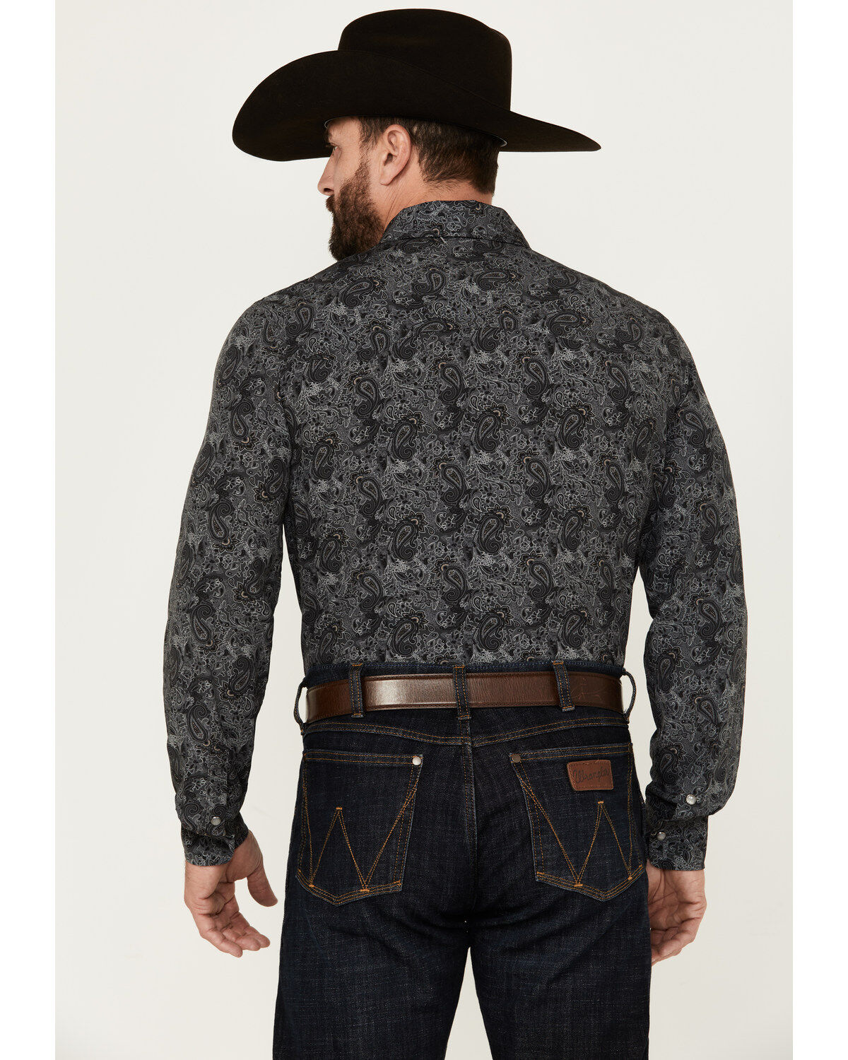 Image #4 - Panhandle Men's Paisley Print Long Sleeve Snap Performance Western Shirt, Charcoal, hi-res