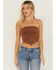Image #1 - Originality Women's Suede Handkerchief Strapless Top, Brown, hi-res