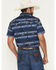 Image #4 - Rock & Roll Denim Men's Serape Striped Steerhead Short Sleeve Snap Stretch Western Shirt, Navy, hi-res