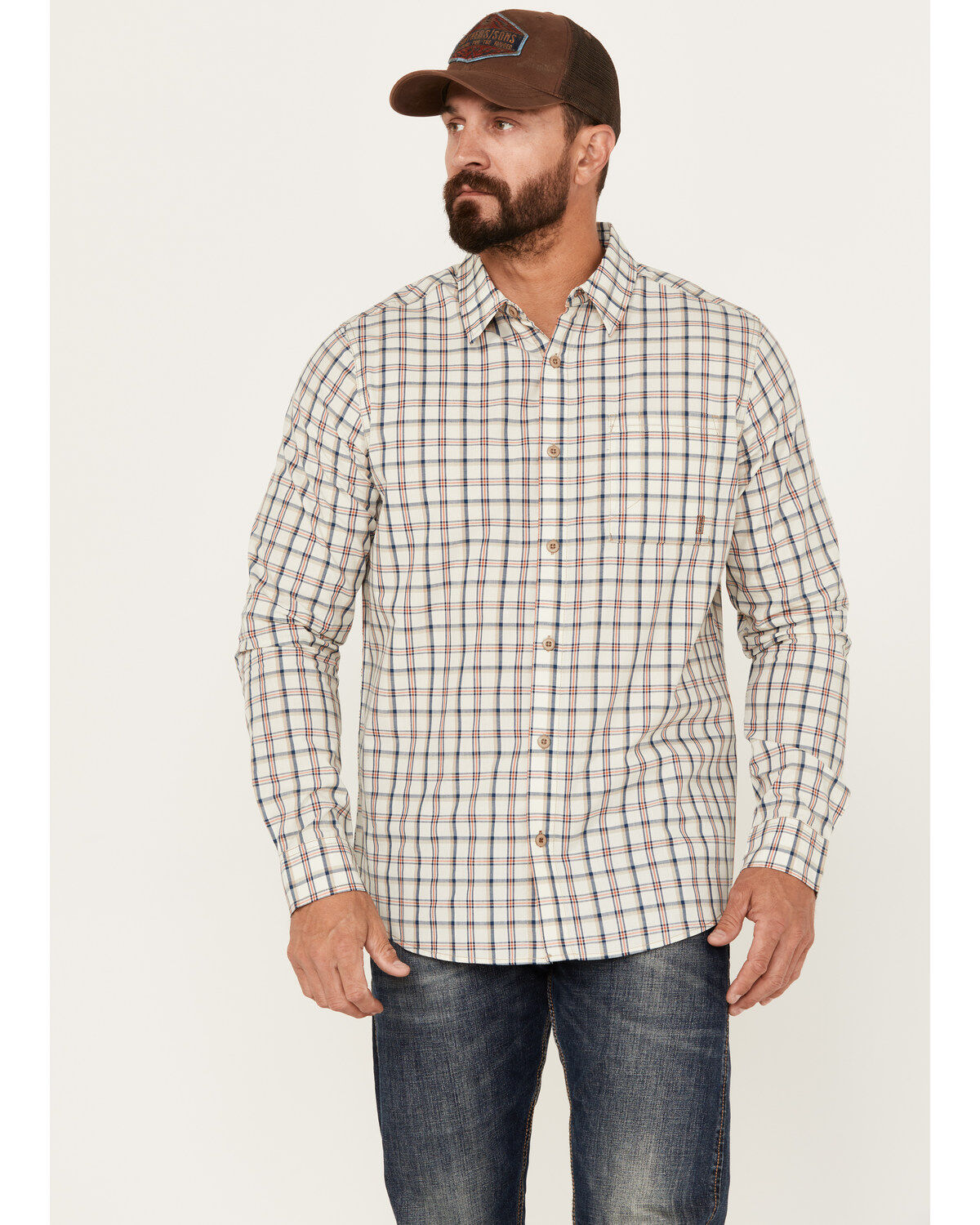 Image #1 - Brothers and Sons Men's Plaid Long Sleeve Button Down Western Shirt, Tan, hi-res