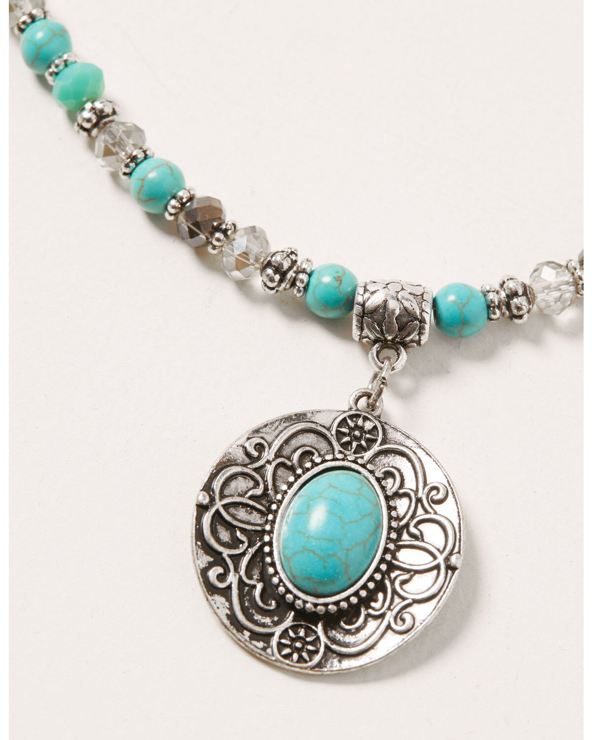 Image #2 - Shyanne Women's Shimmer Concho Four Tier Silver & Turquoise Necklace, Silver, hi-res