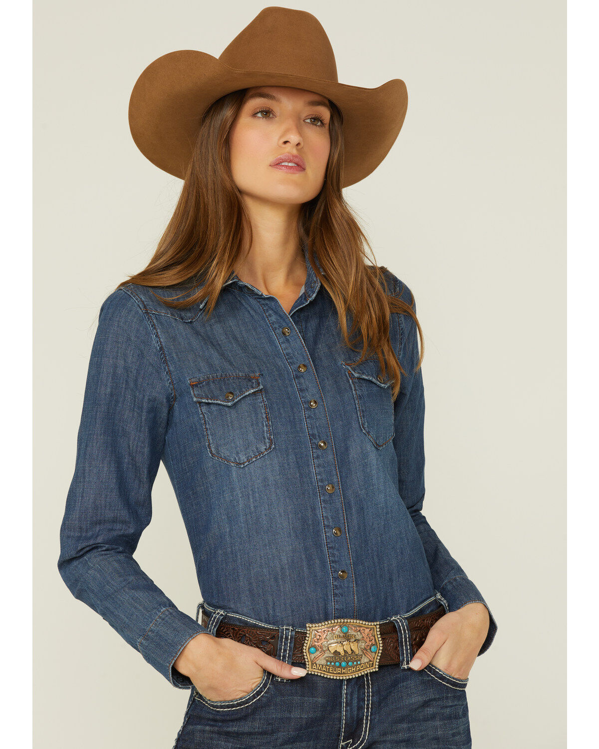 Image #1 - Shyanne Women's Dark Wash Shy Life Western Denim Shirt, , hi-res