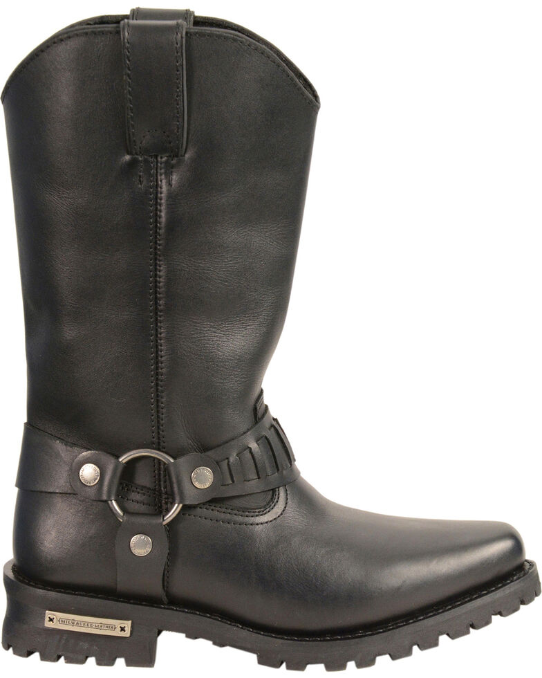 Milwaukee Leather Men's 11" Western Style Harness Boots - Square Toe, Black, hi-res