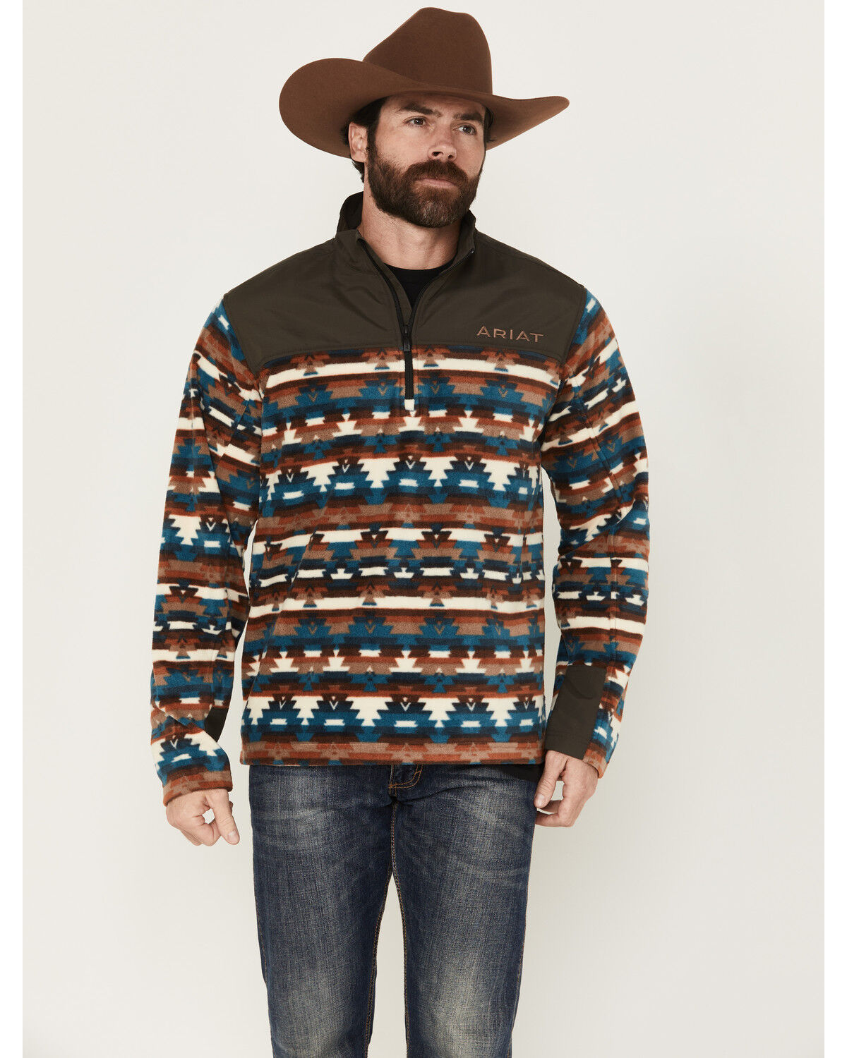 Image #1 - Ariat Men's Basis 2.0 Southwestern Print Long Sleeve 1/4 Zip Pullover, , hi-res