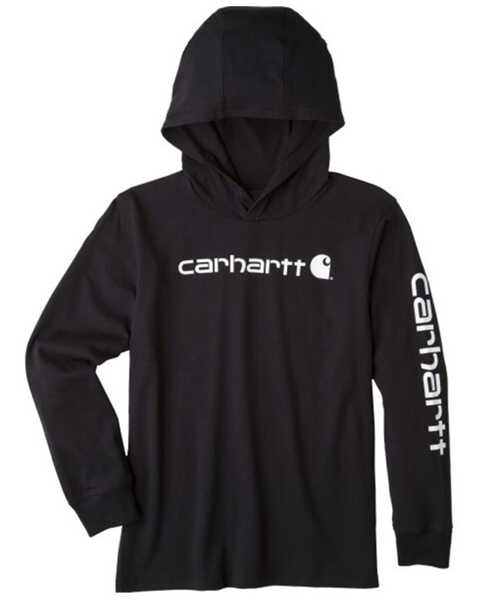 Carhartt Boys' Logo Graphic Hooded Long Sleeve Shirt, Black, hi-res