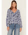 Image #1 - Wild Moss Women's Floral Print Ruffle Long Sleeve Top, Navy, hi-res