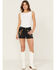 Image #1 - Rock & Roll Denim Women's High Rise Floral Embroidered Velvet Shorts, Black, hi-res