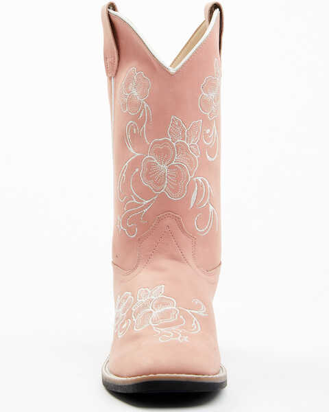 Image #4 - Shyanne Girls' Little Lasy Floral Embroidered Leather Western Boots - Broad Square Toe, Pink, hi-res
