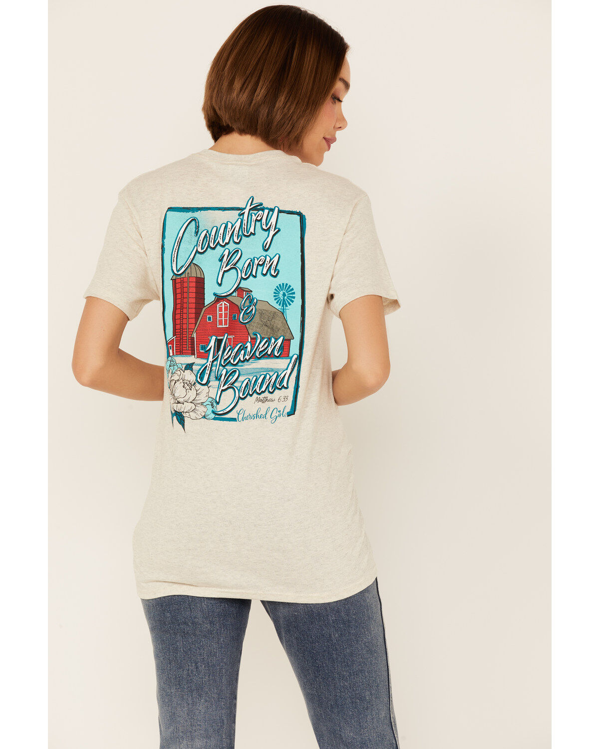 Image #3 - Cherished Girl Women's Country Born & Heaven Bound Graphic Short Sleeve Tee, Cream, hi-res
