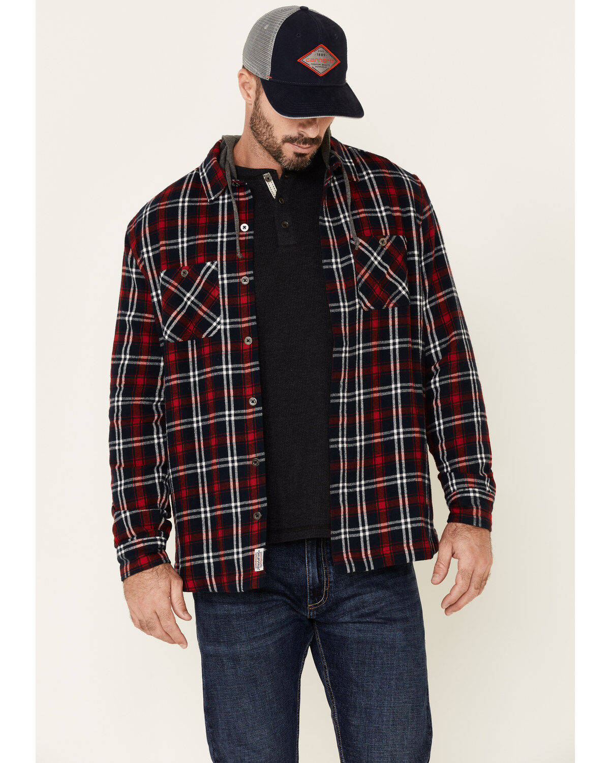Image #2 - Flag & Anthem Men's Holloway Large Plaid Print Hooded Shirt Jacket, Multi, hi-res