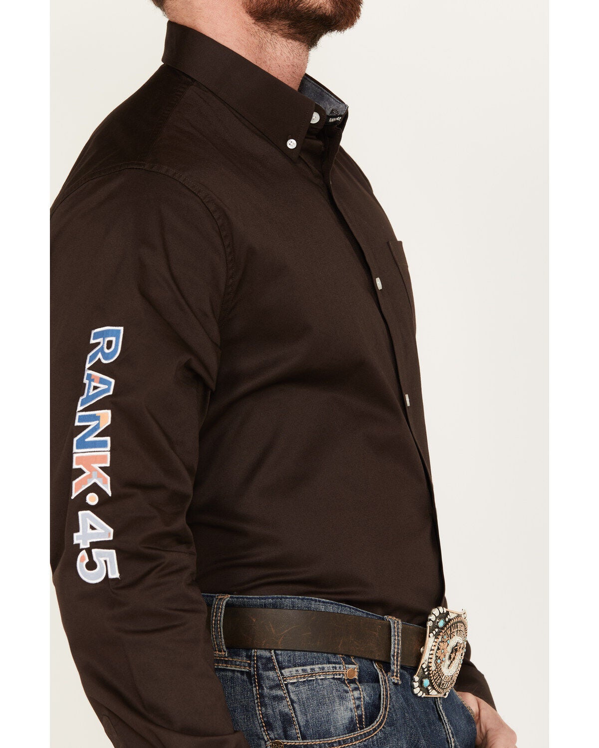 Image #3 - Rank 45&reg; Men's Solid Basic Twill Logo Long Sleeve Button-Down Western Shirt, , hi-res