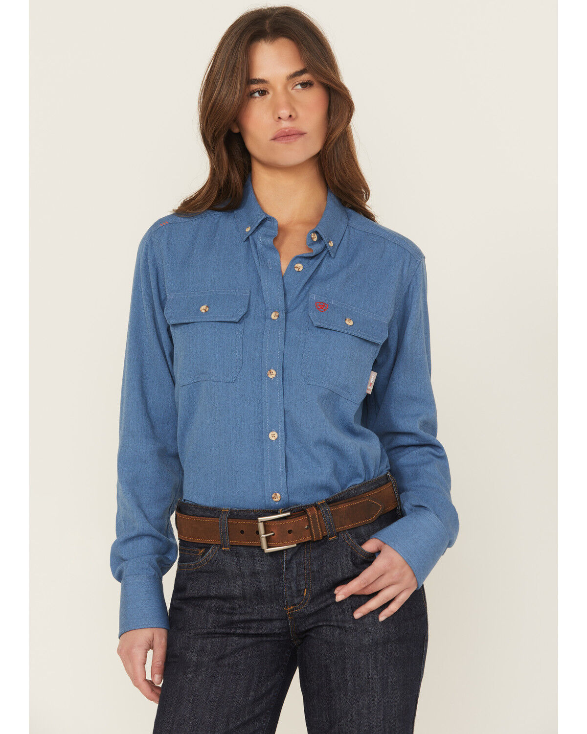 Image #1 - Ariat Women's FR Air Inherent Long Sleeve Button-Down Work Shirt, Medium Blue, hi-res