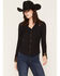 Image #1 - Shyanne Women's Rider Long Sleeve Knit Lace Yoke Button-Down Western Shirt, Black, hi-res