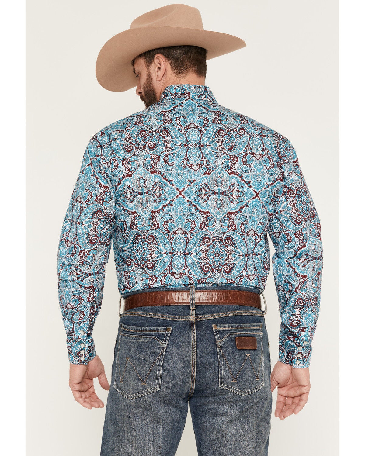 Image #4 - Stetson Men's Paisley Print Long Sleeve Snap Western Shirt, Blue, hi-res