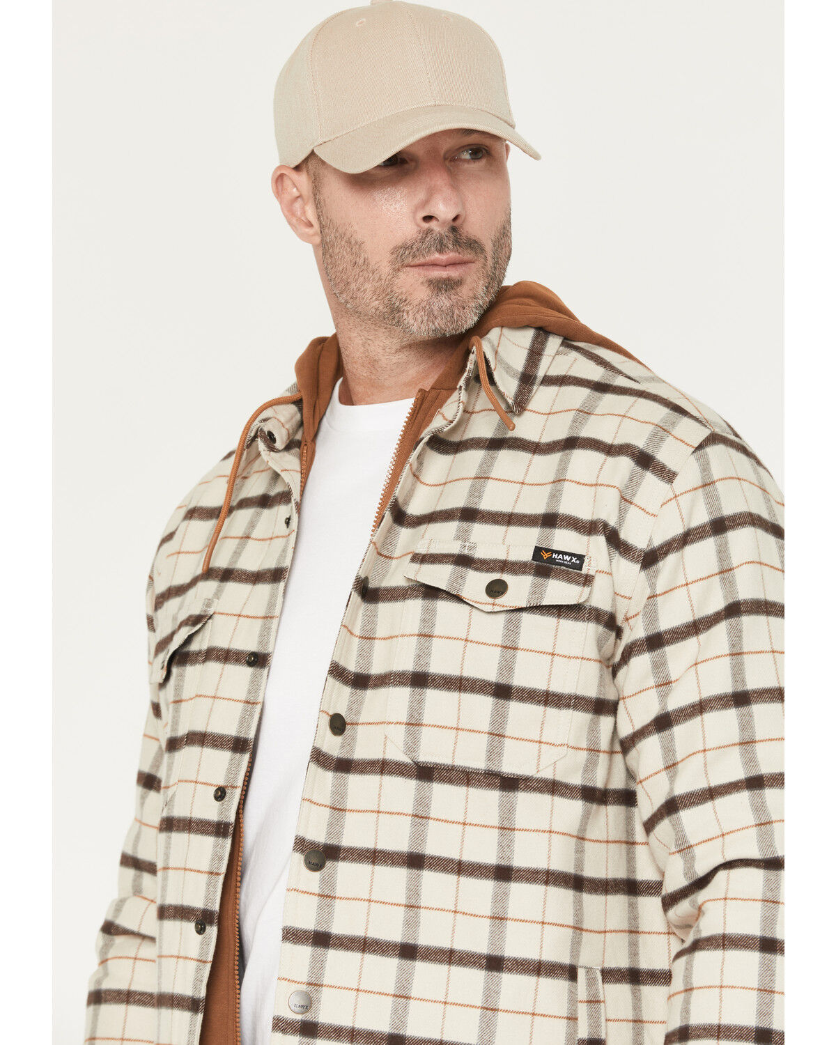 Image #2 - Hawx Men's Bronson Plaid Print Insulated Hooded Flannel Shirt Jacket, Tan, hi-res