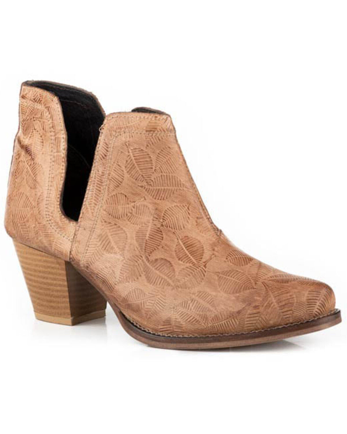 Image #1 - Roper Women's Rowdy Embossed Western Booties - Snip Toe, Tan, hi-res