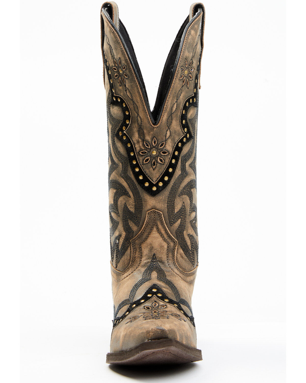 Image #4 - Laredo Women's Skyla Floral Studded Western Performance Boots - Snip Toe, Dark Brown, hi-res